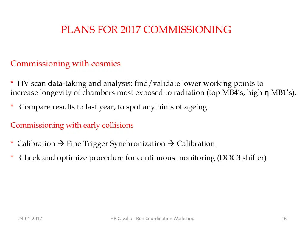 plans for 2017 commissioning