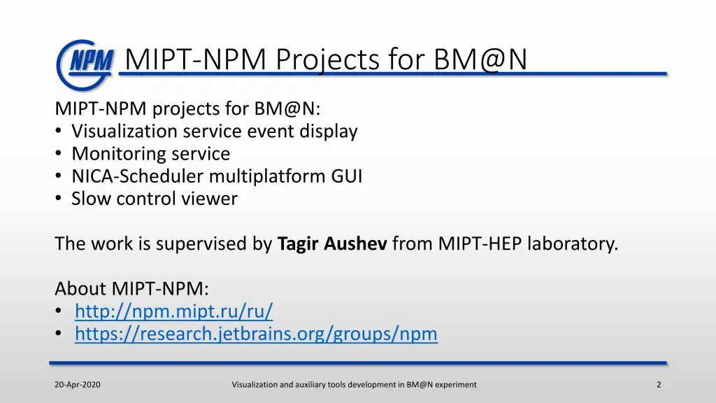 mipt npm projects for bm@n