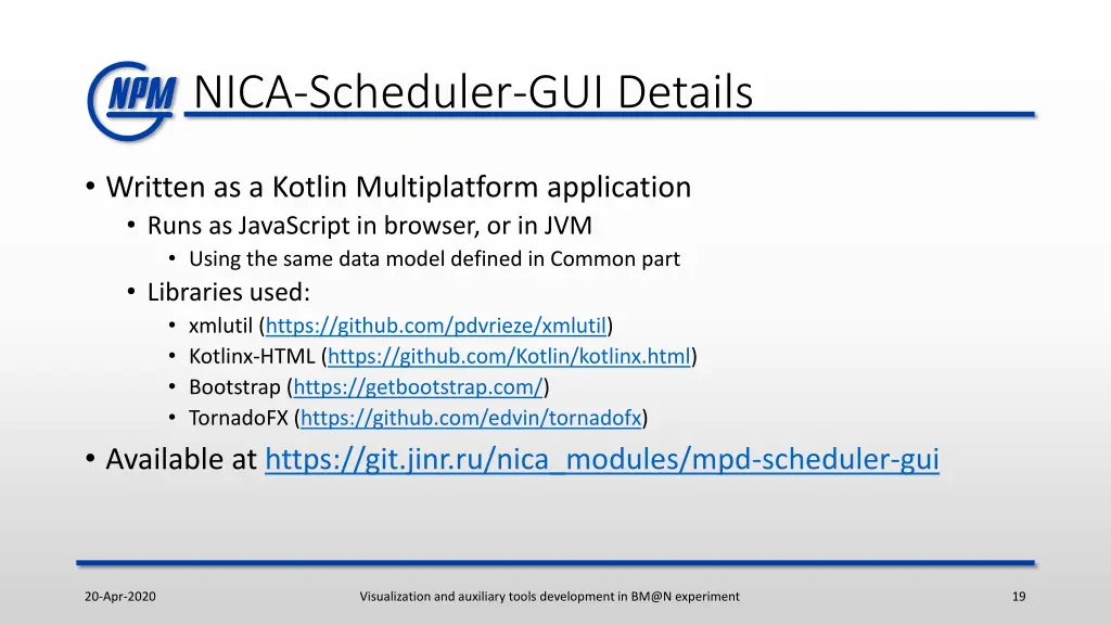 nica scheduler gui details