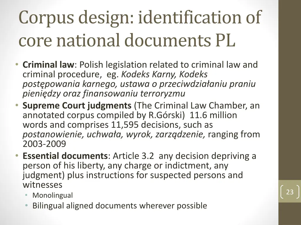 corpus design identification of core national