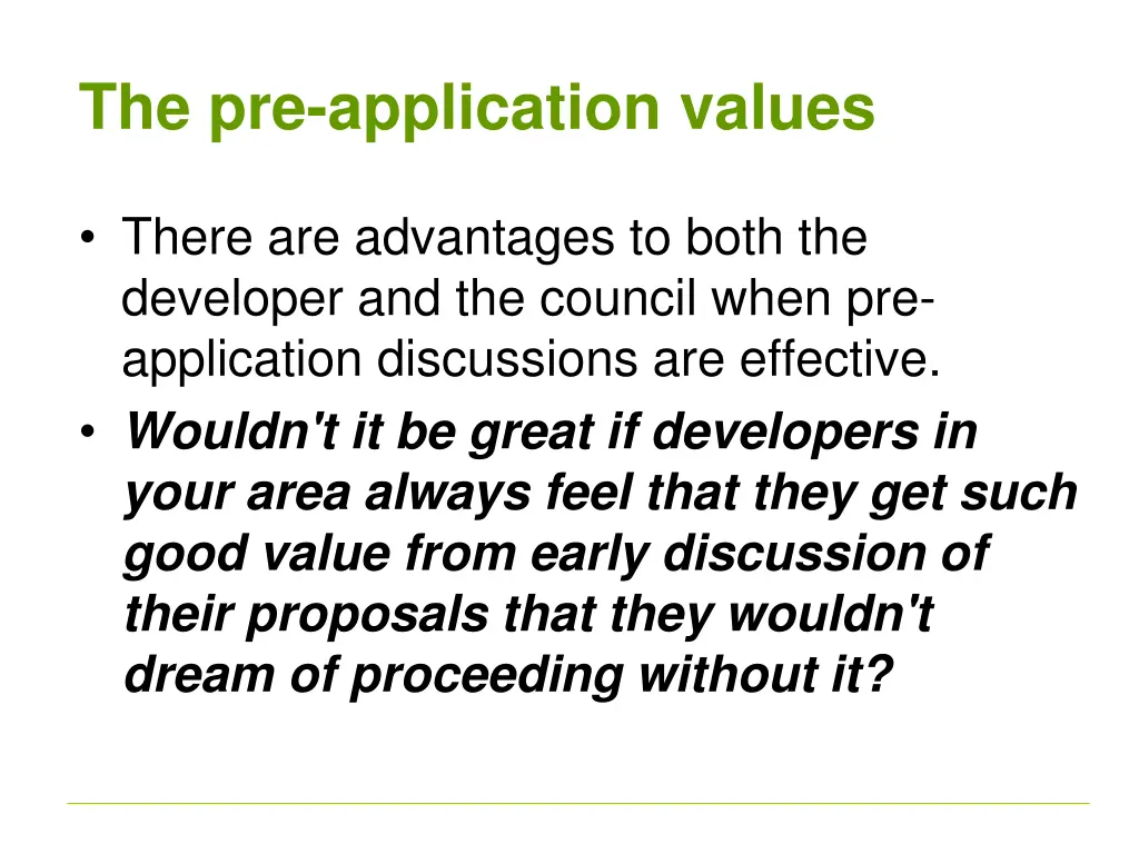 the pre application values