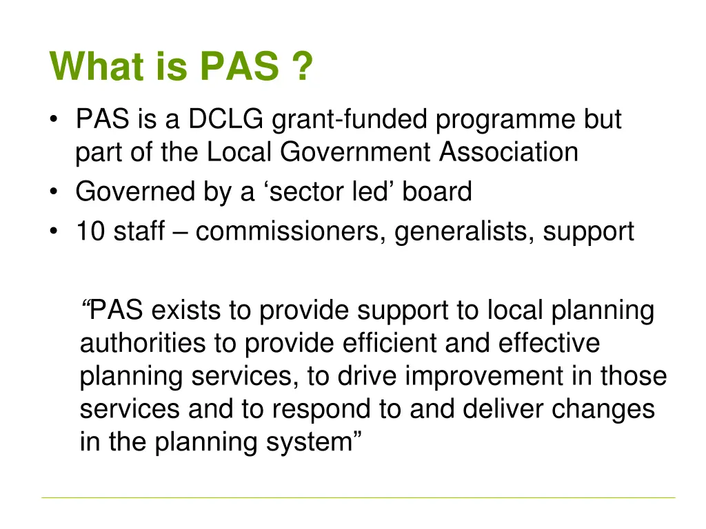 what is pas pas is a dclg grant funded programme