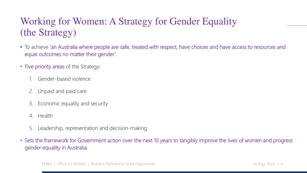 working for women a strategy for gender equality