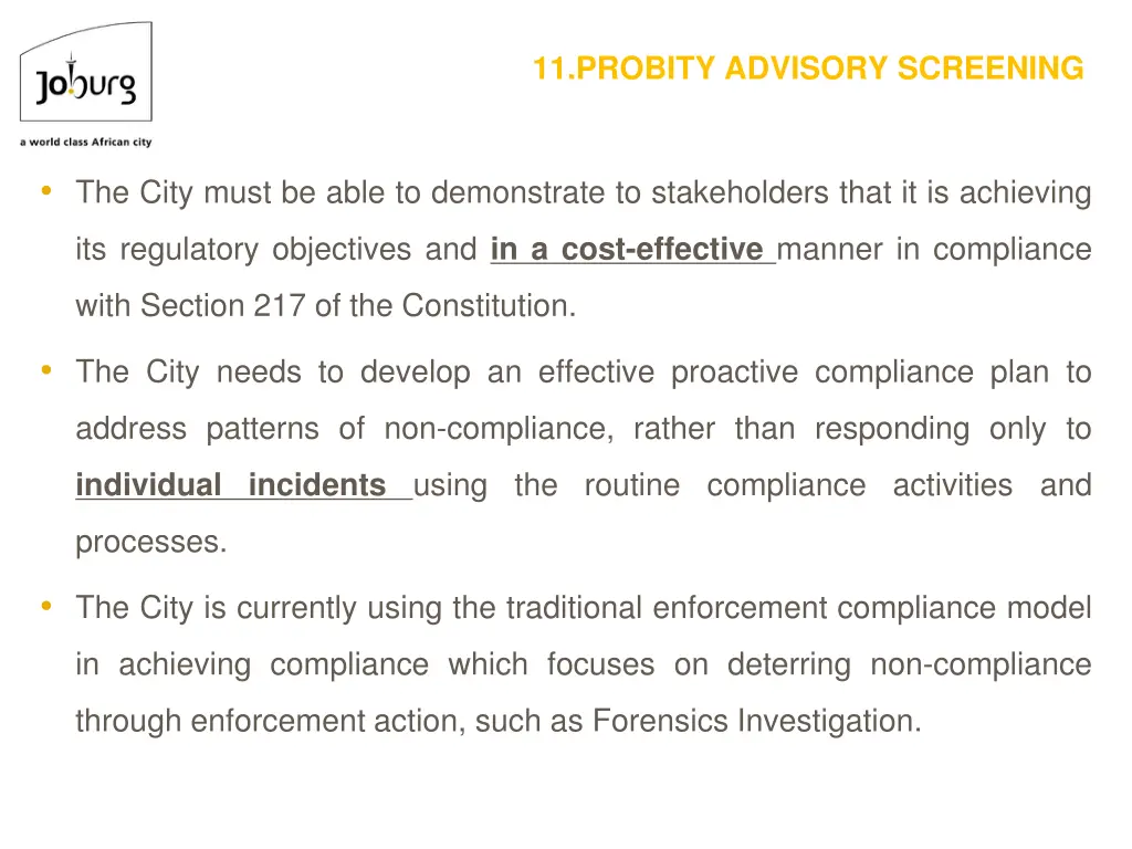 11 probity advisory screening