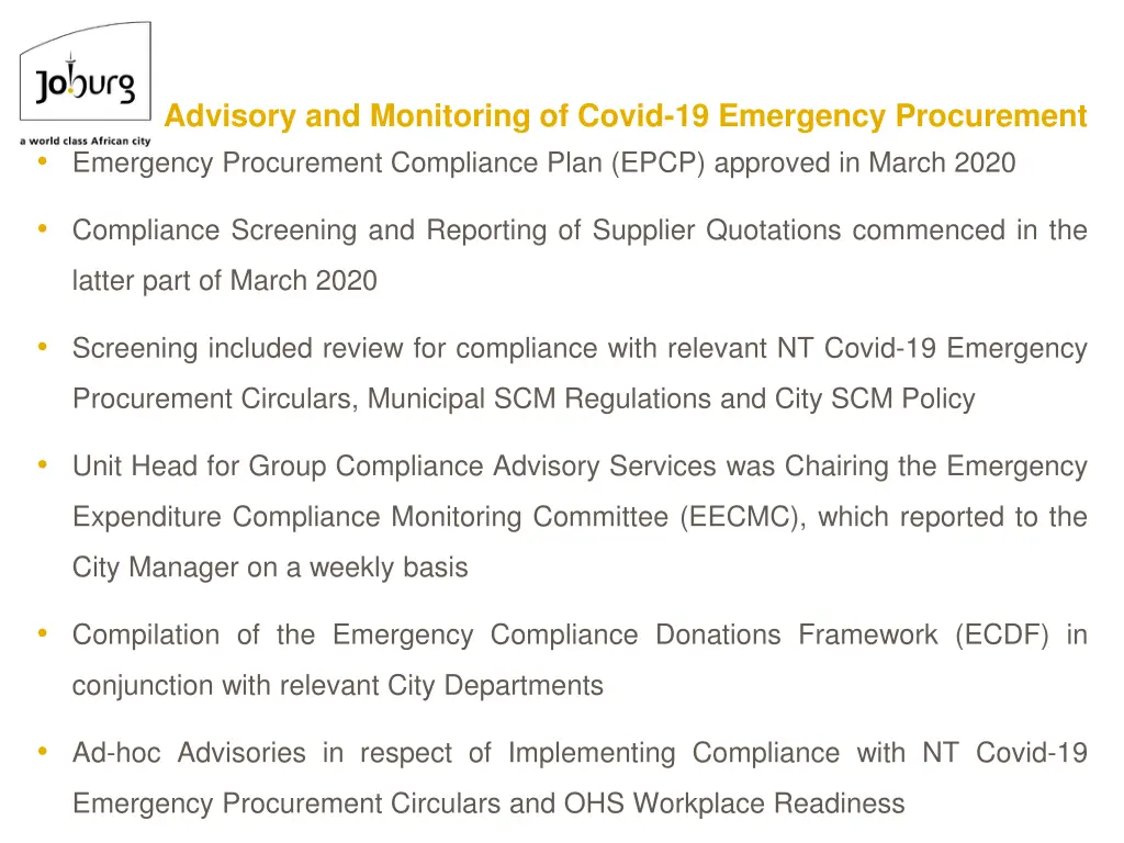 advisory and monitoring of covid 19 emergency