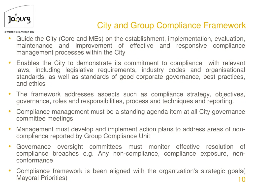 city and group compliance framework