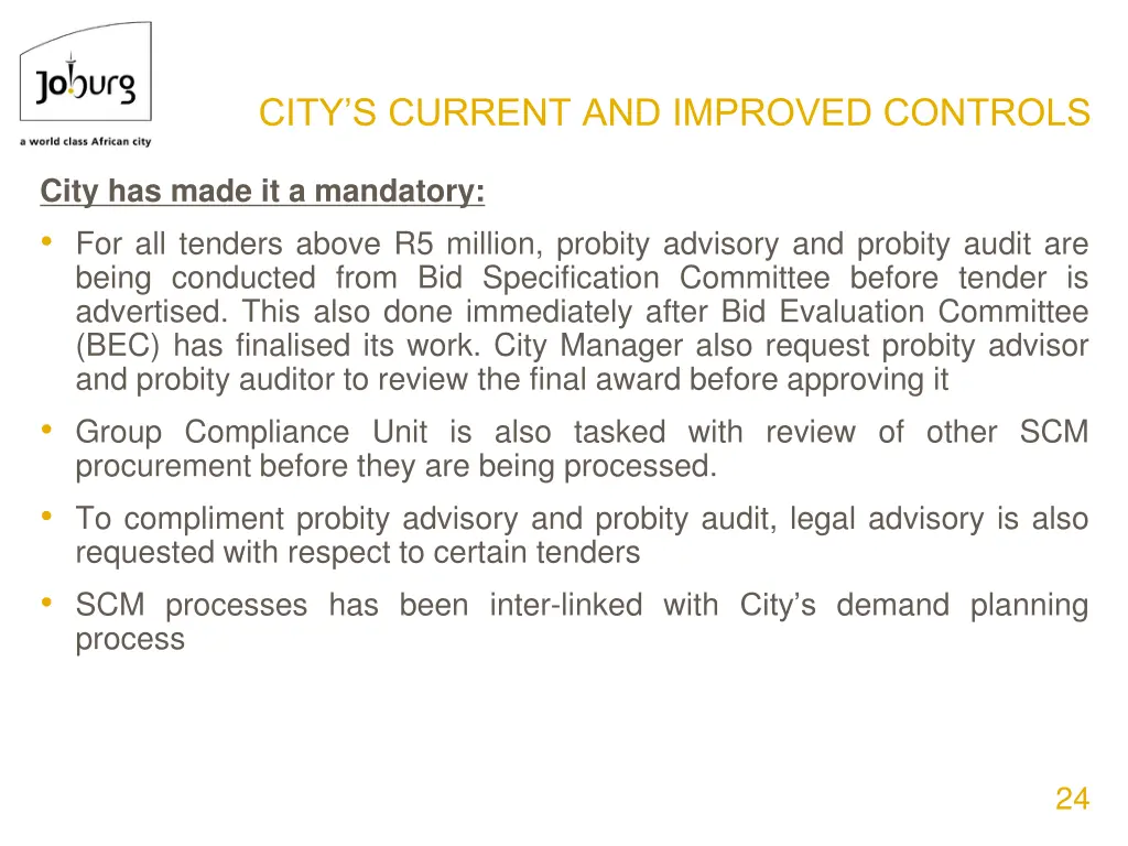 city s current and improved controls