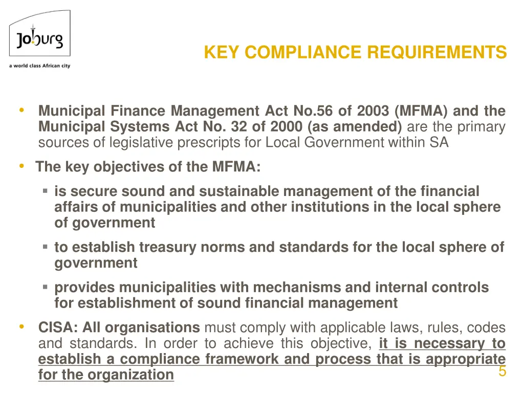 key compliance requirements