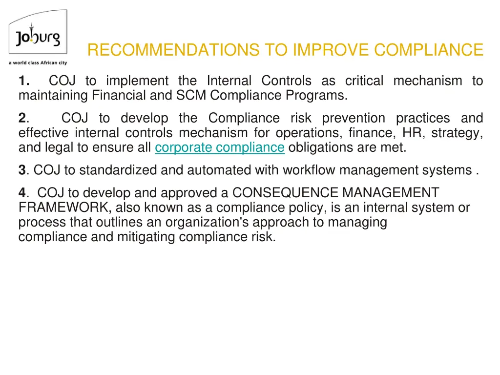 recommendations to improve compliance
