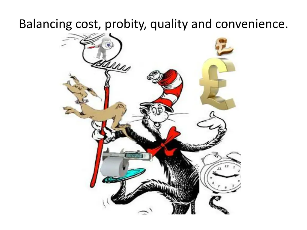 balancing cost probity quality and convenience