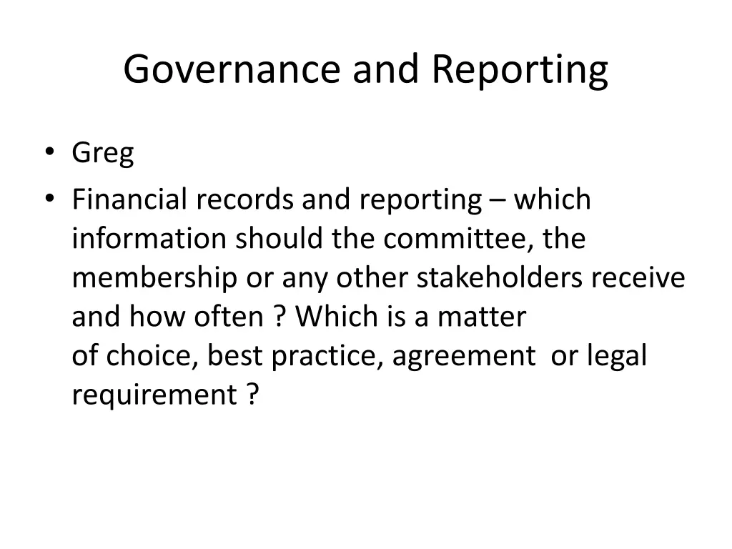 governance and reporting