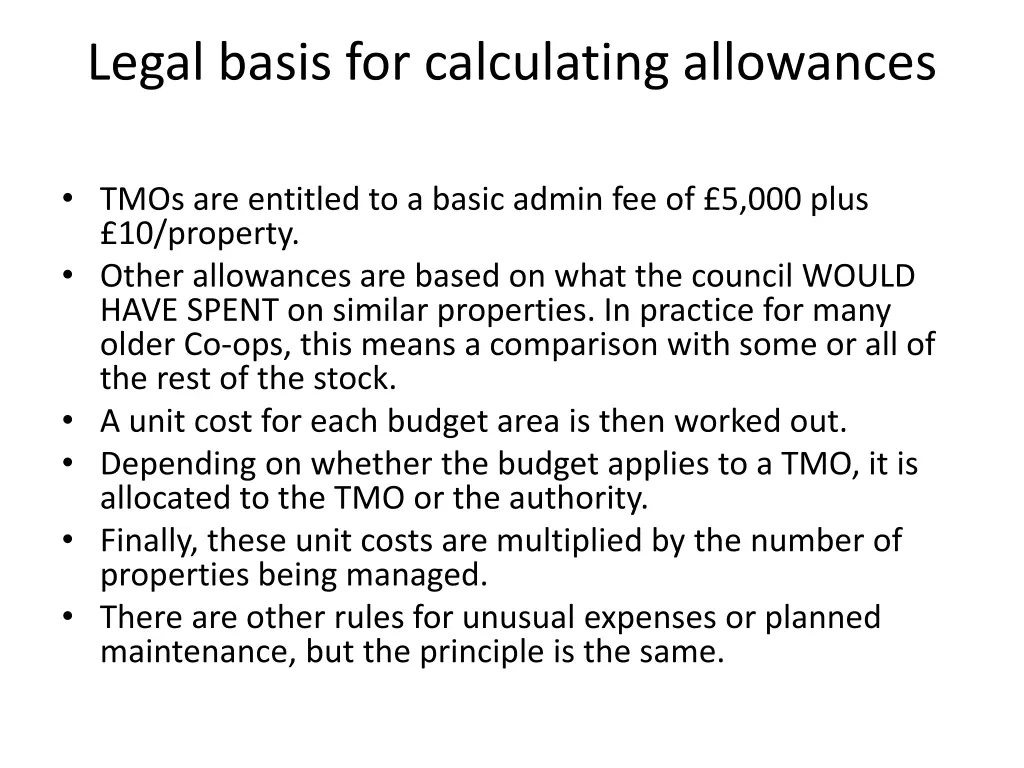 legal basis for calculating allowances