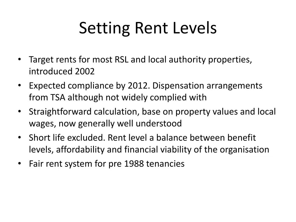 setting rent levels