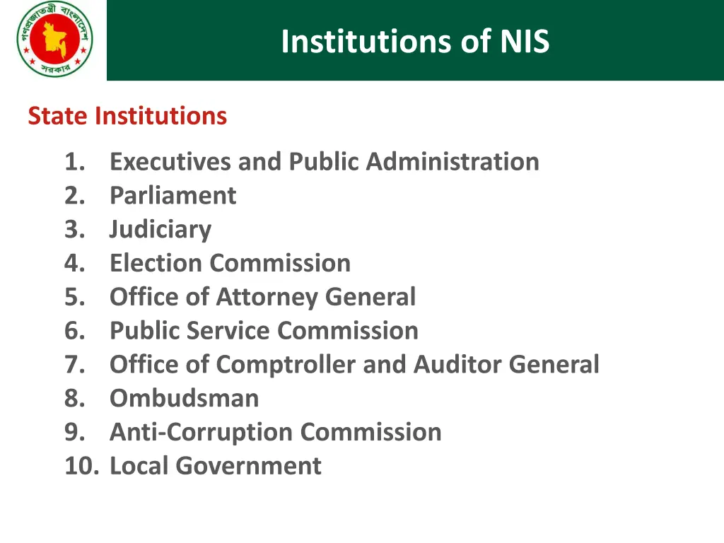 institutions of nis