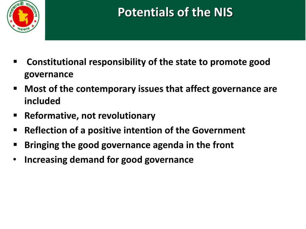 potentials of the nis
