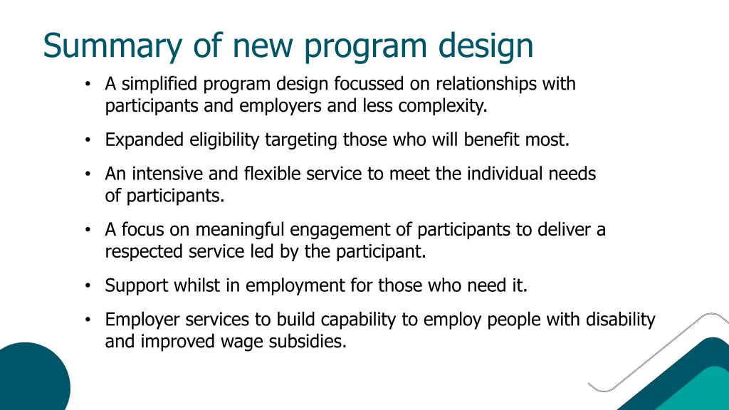 summary of new program design a simplified