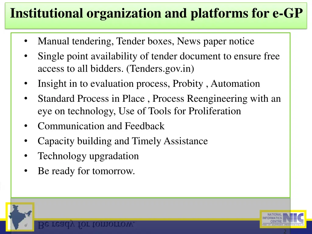 institutional organization and platforms for e gp