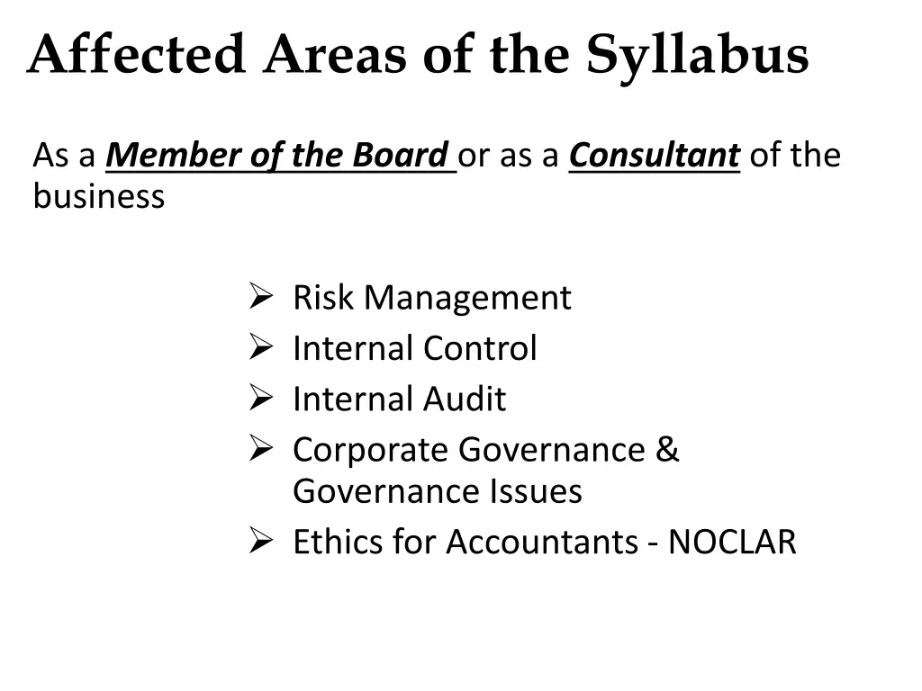 affected areas of the syllabus