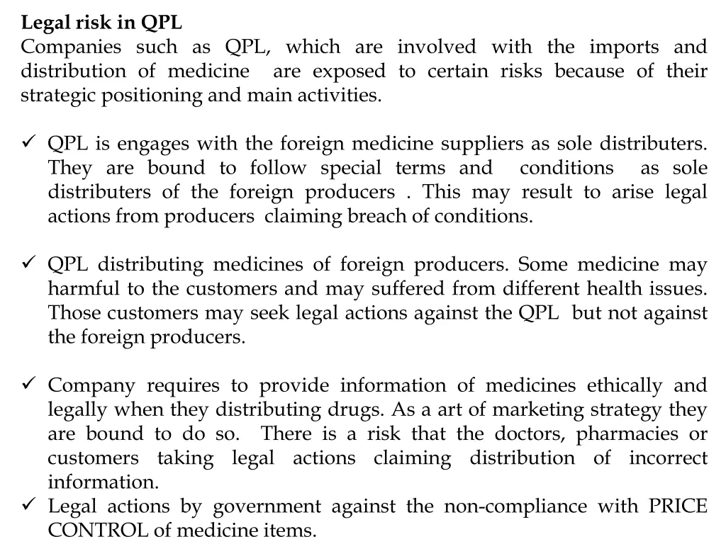 legal risk in qpl companies such as qpl which