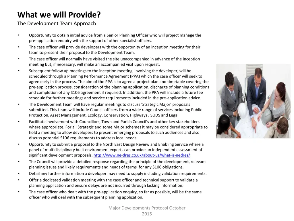 what we will provide the development team approach