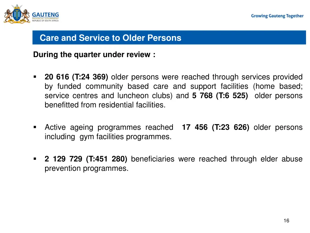 care and service to older persons