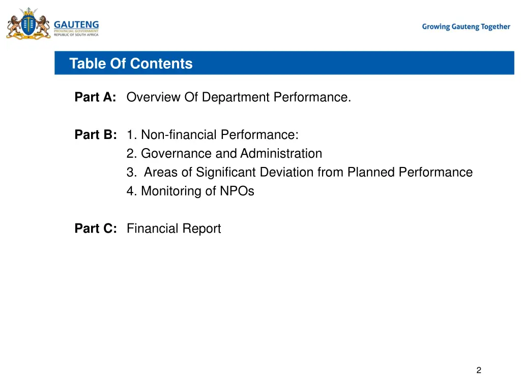 table of contents
