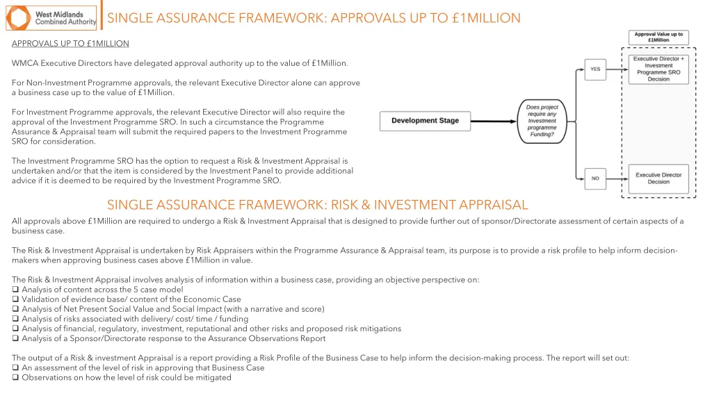 single assurance framework approvals 1