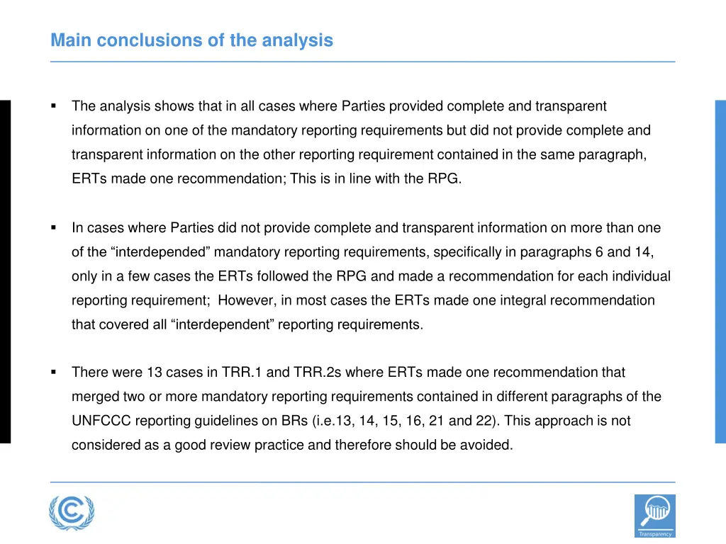 main conclusions of the analysis