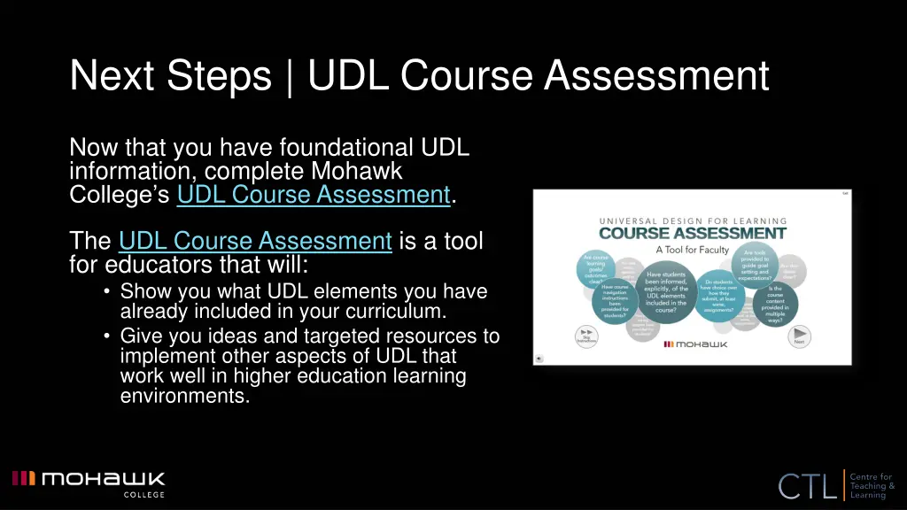 next steps udl course assessment