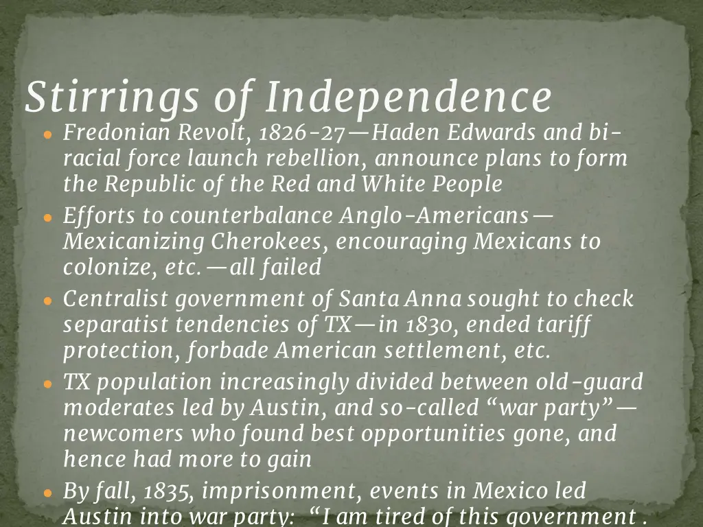 stirrings of independence