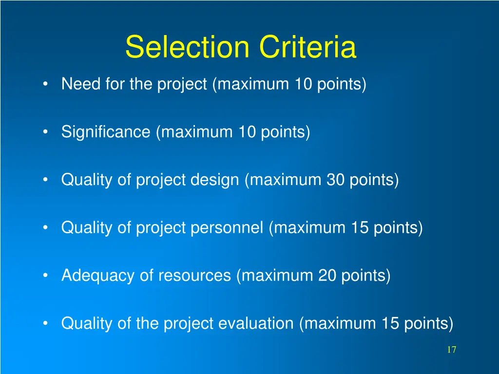 selection criteria 1