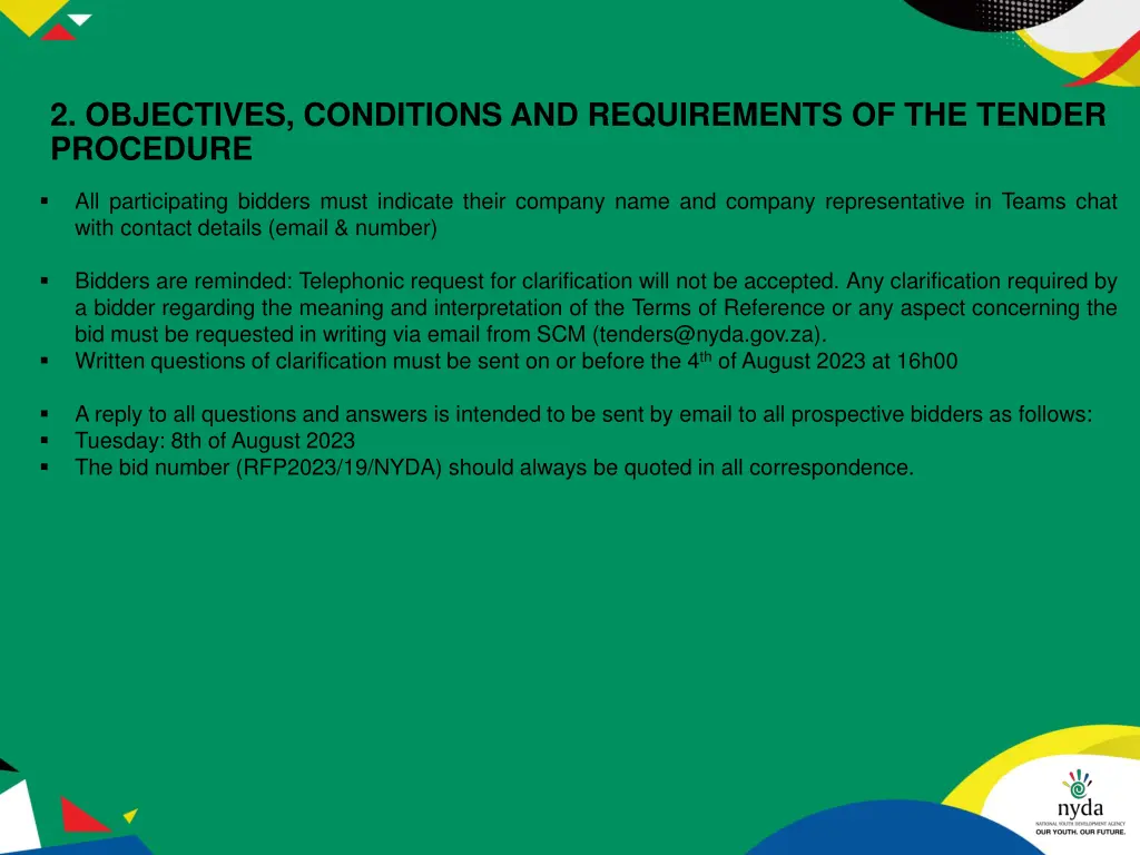 2 objectives conditions and requirements
