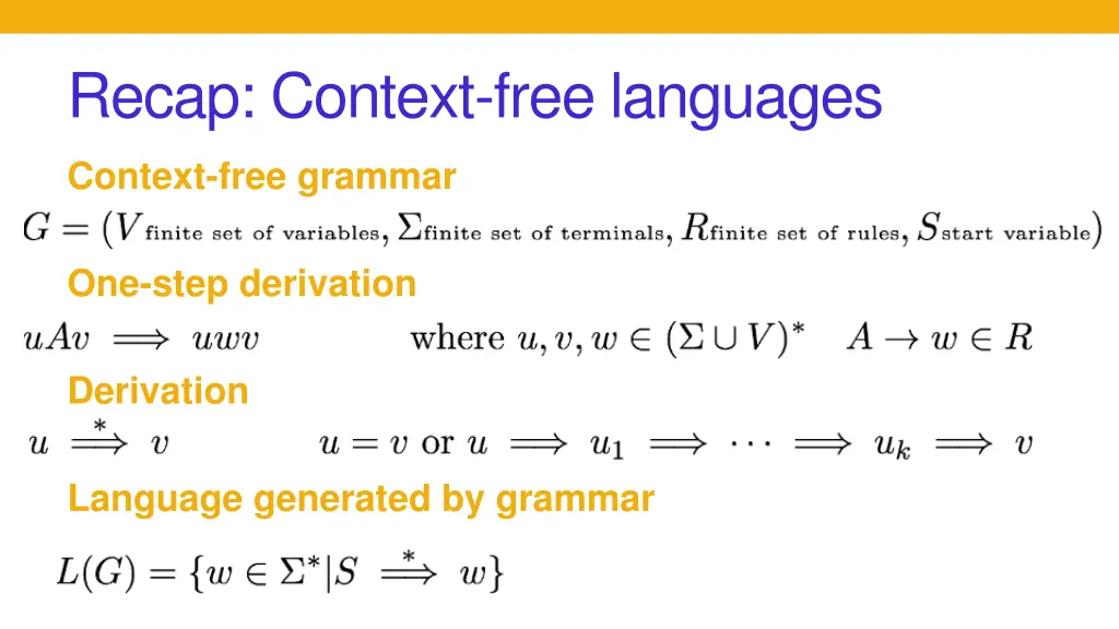 recap context free languages