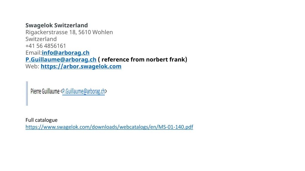 swagelok switzerland rigackerstrasse 18 5610