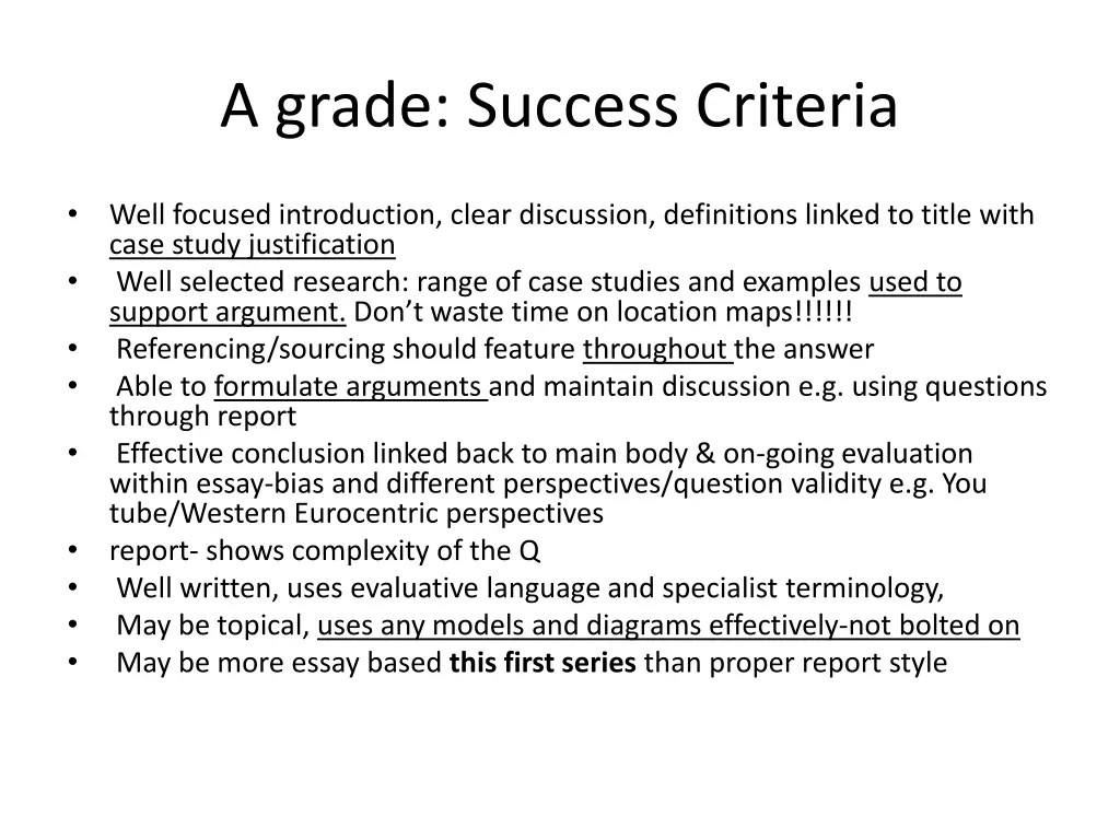 a grade success criteria