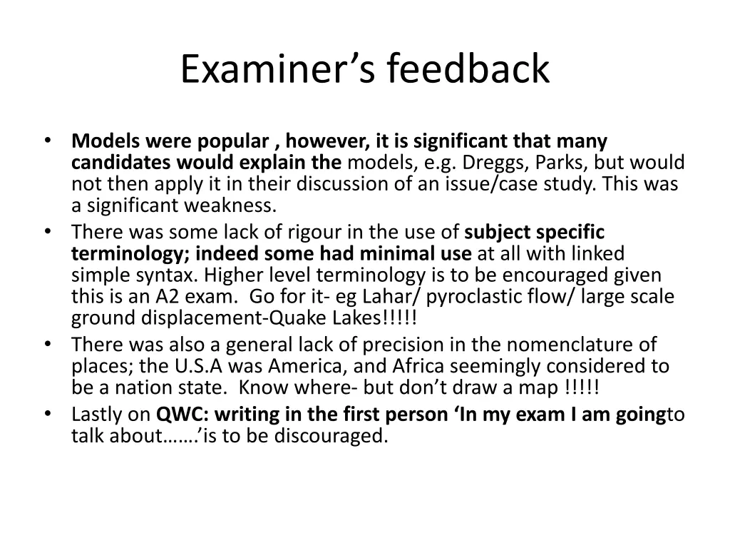 examiner s feedback