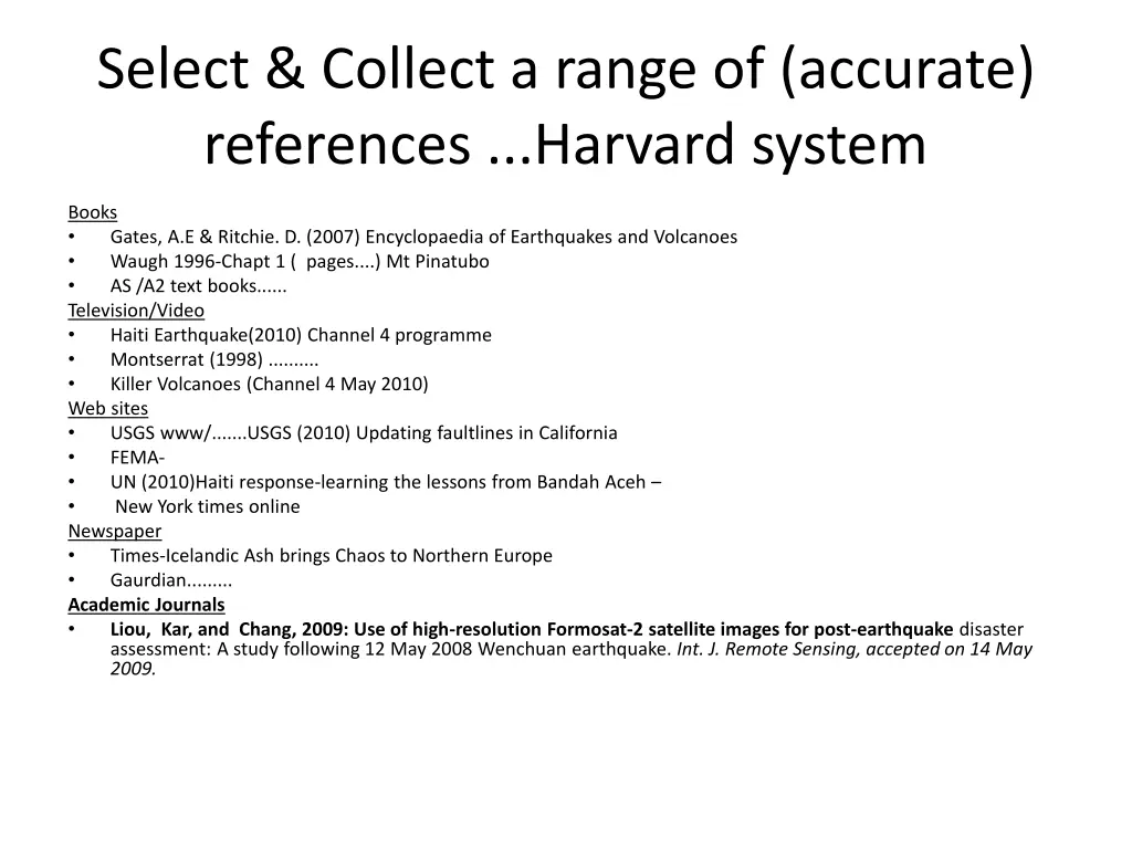 select collect a range of accurate references