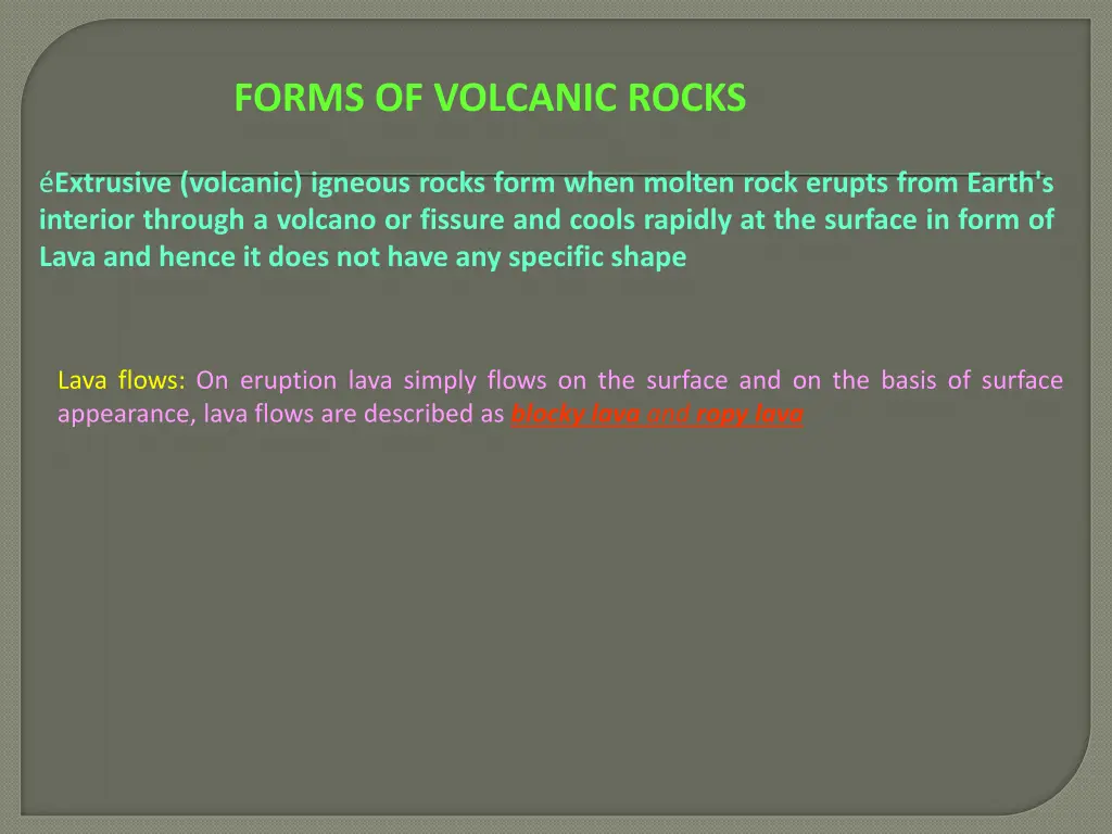 forms of volcanic rocks