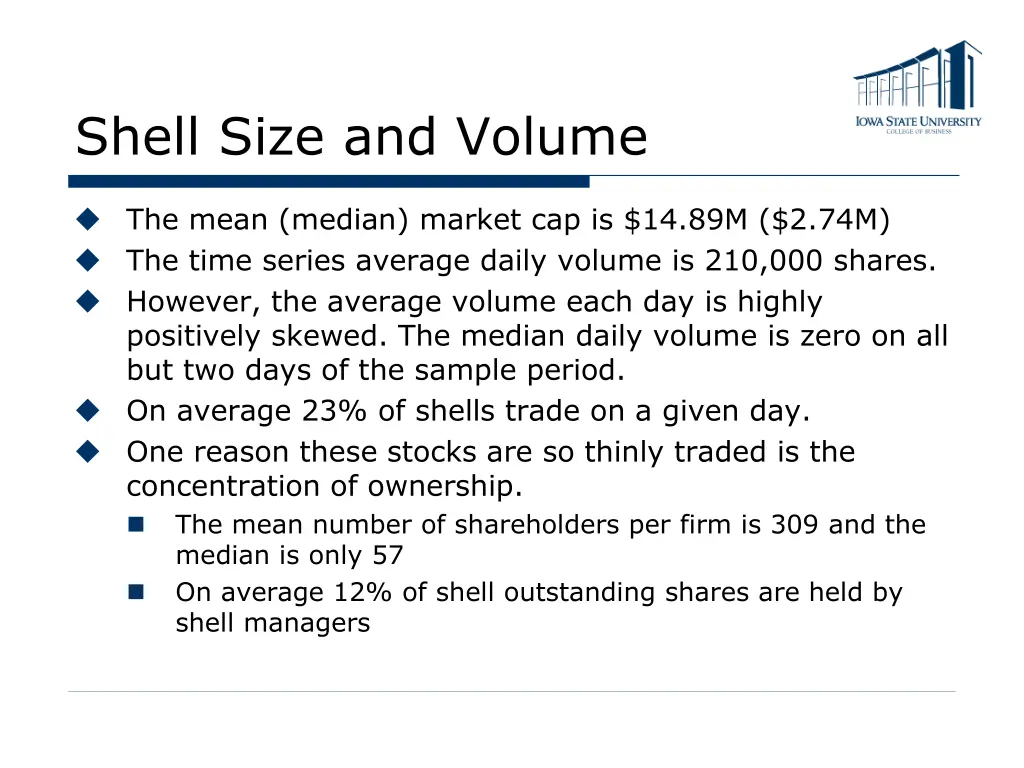 shell size and volume