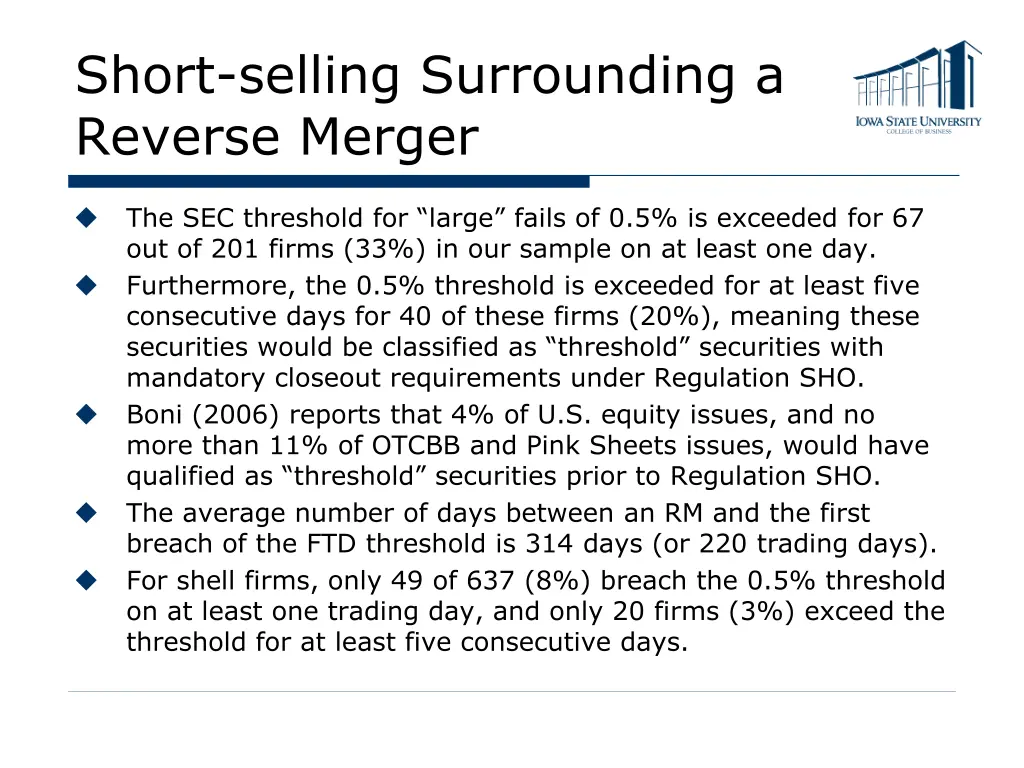 short selling surrounding a reverse merger