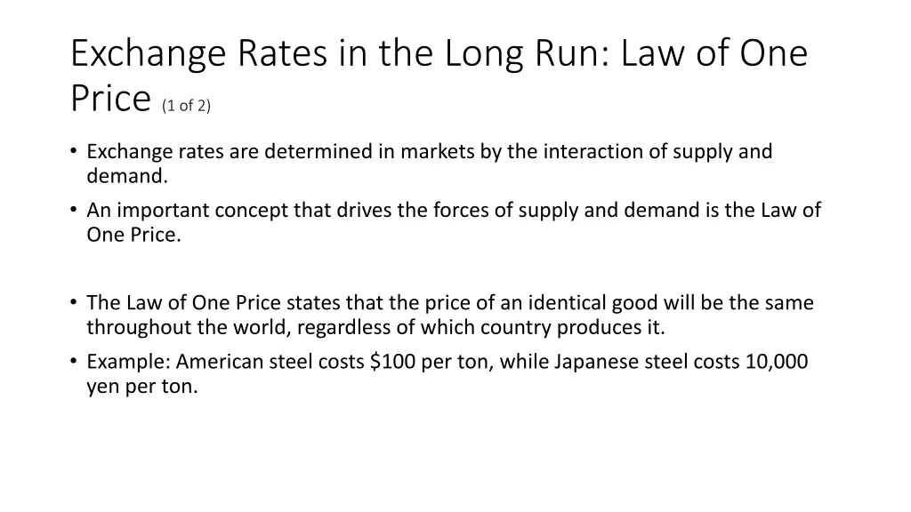 exchange rates in the long run law of one price
