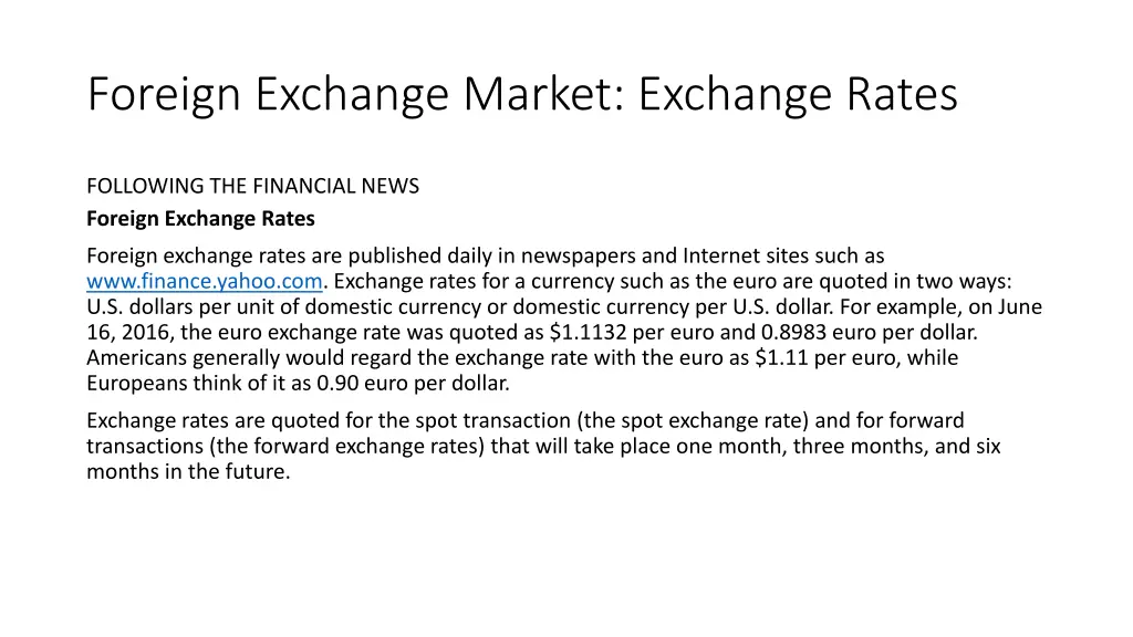 foreign exchange market exchange rates