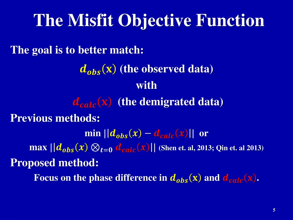 the misfit objective function