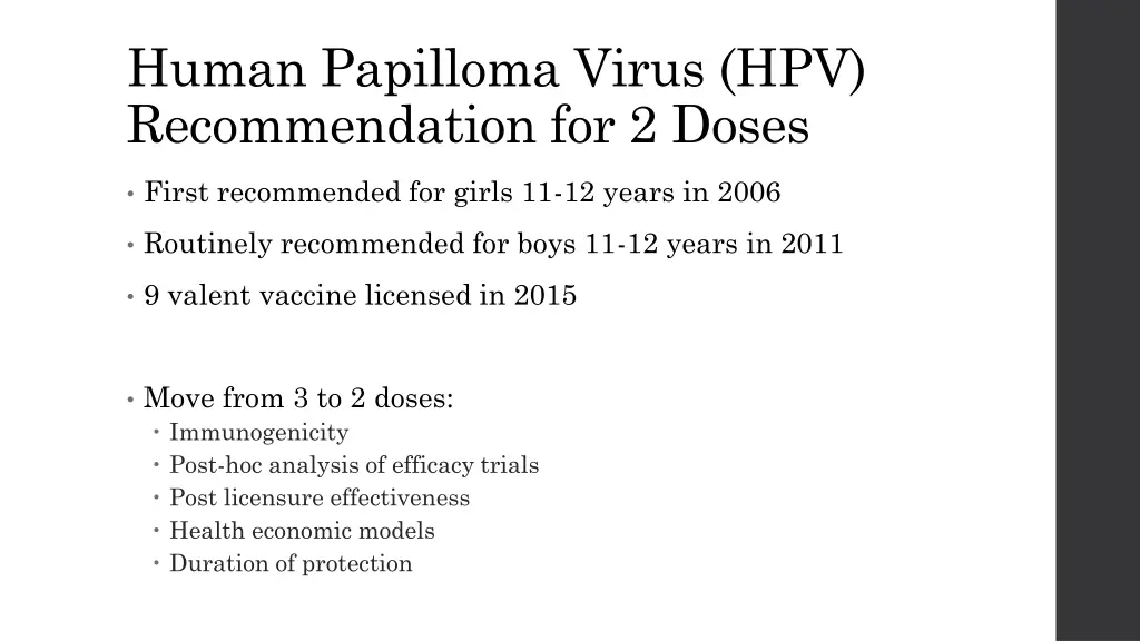 human papilloma virus hpv recommendation
