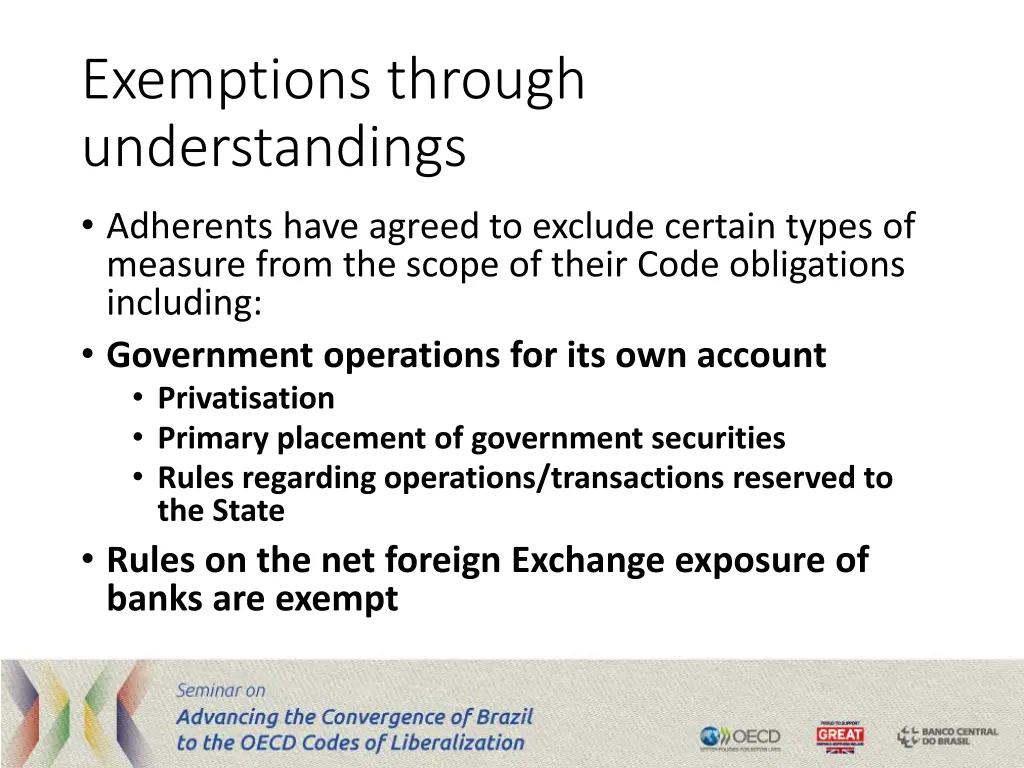 exemptions through understandings