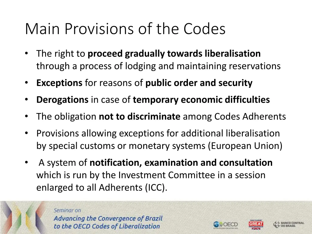 main provisions of the codes
