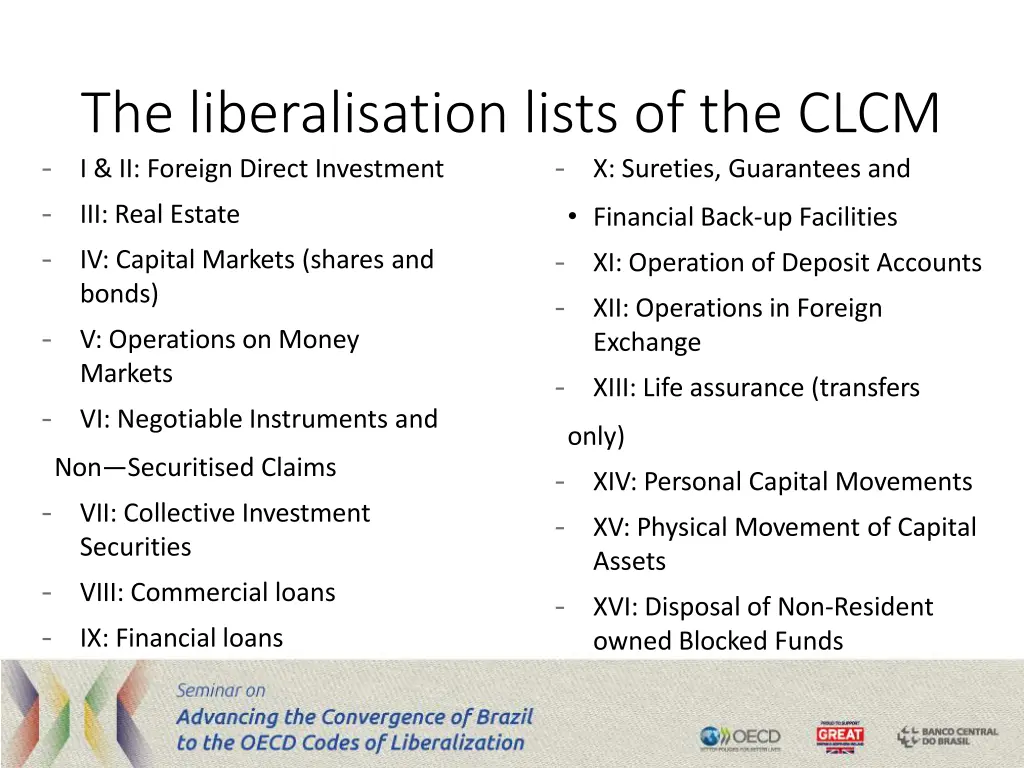 the liberalisation lists of the clcm i ii foreign