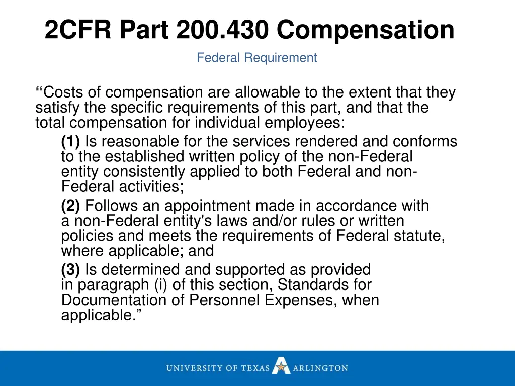 2cfr part 200 430 compensation federal requirement
