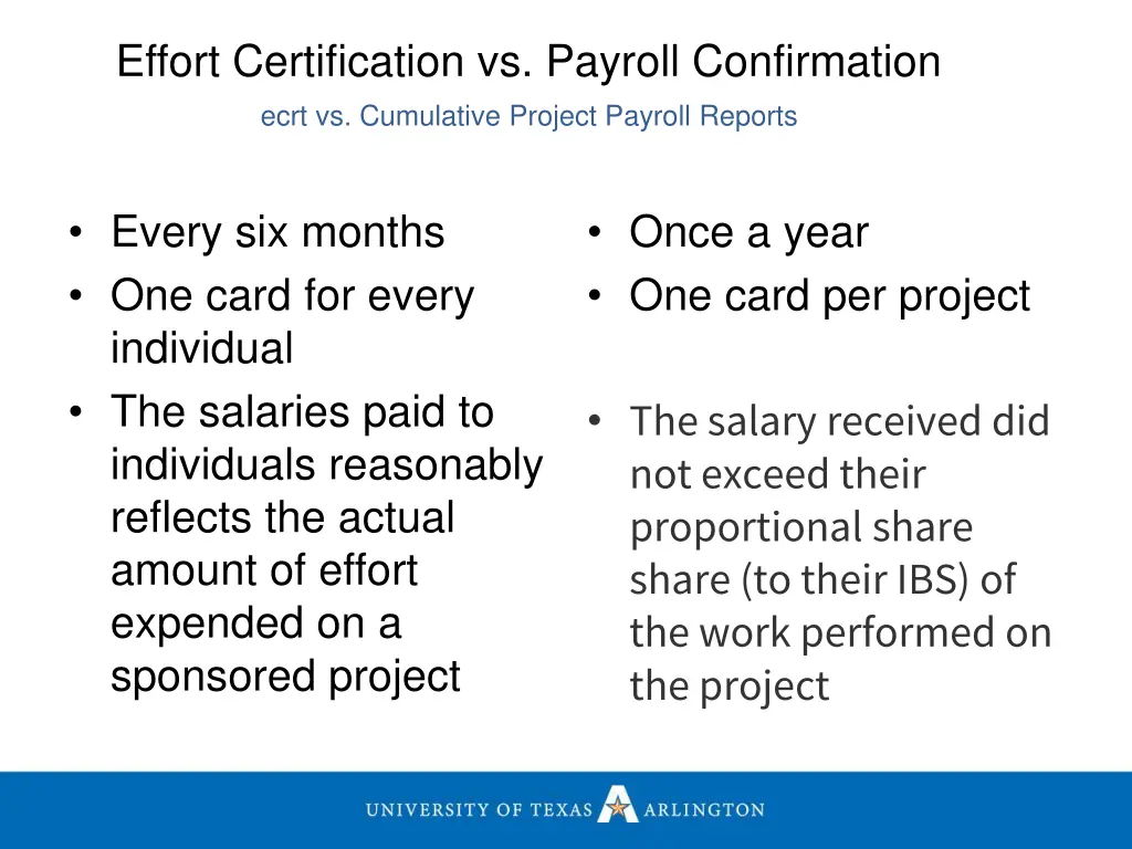 effort certification vs payroll confirmation ecrt