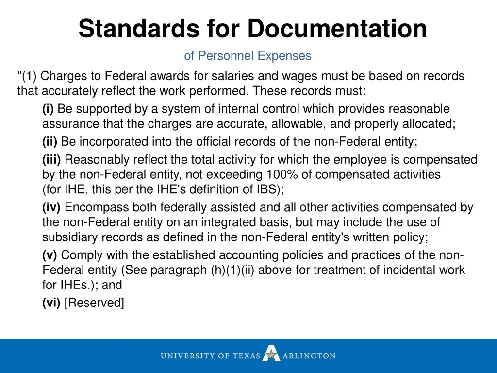 standards for documentation of personnel expenses